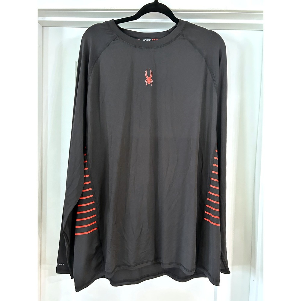 Spyder Swim Mens XXL Black Red Long Sleeve Rash Guard UPF 30+ Wicking Surf Shirt